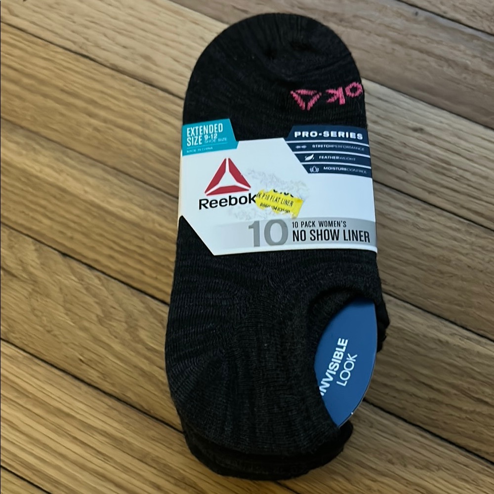 NWT Reebok Women's Black No Show Liner Socks - 10 Pack